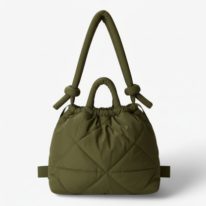 Olivengrøn quiltet puffer-taske