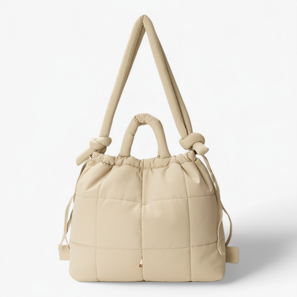 Crème beige quiltet puffer-taske