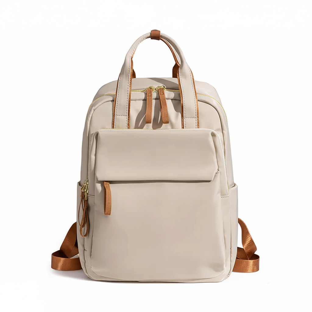 Crème beige rygsæk med brune detaljer