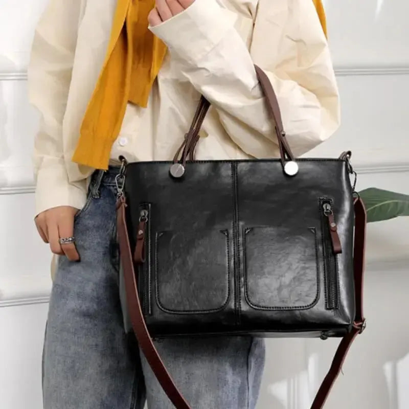 Dapowa – Vintage PU-Læder Skuldertaske til Kvinder med Justerbar Crossbody-Rem