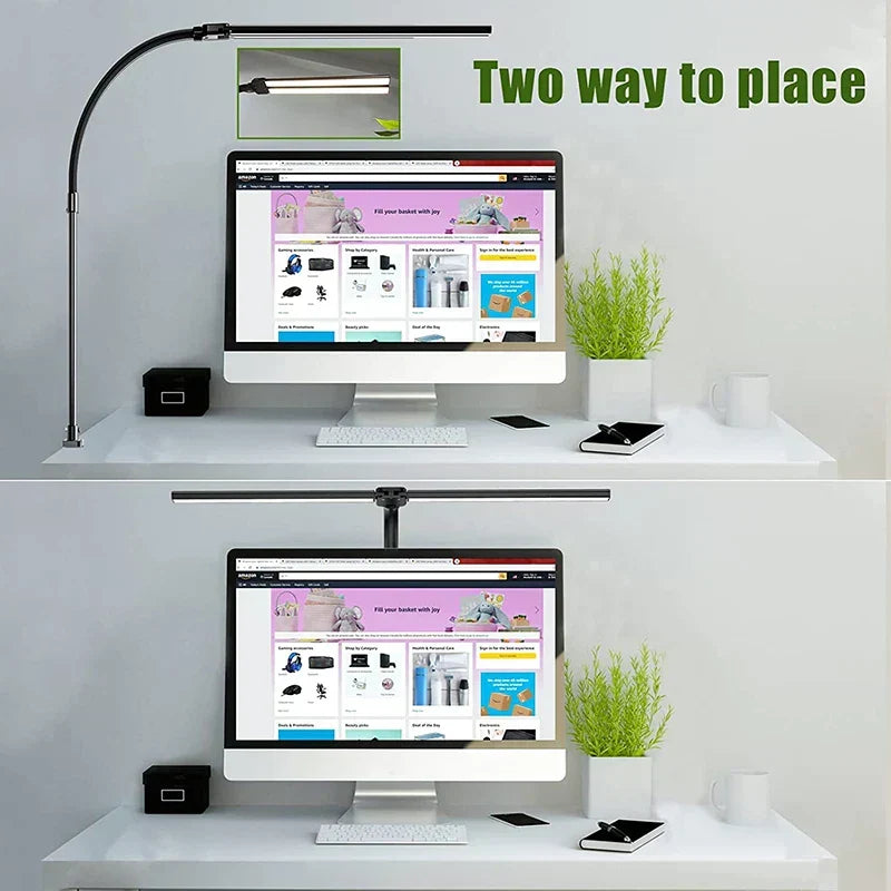 DeskLight LED-skrivebordslampe med dobbelt lampehoved og justerbar lysstyrke