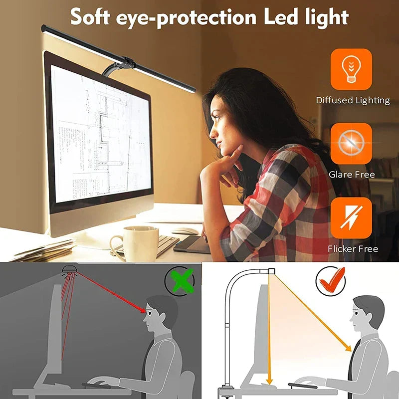 DeskLight LED-skrivebordslampe med dobbelt lampehoved og justerbar lysstyrke