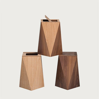 Diamantformet Træaffaldsspand med Låg i Minimalistisk Design