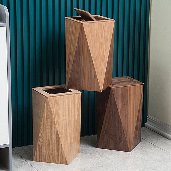 Diamantformet Træaffaldsspand med Låg i Minimalistisk Design