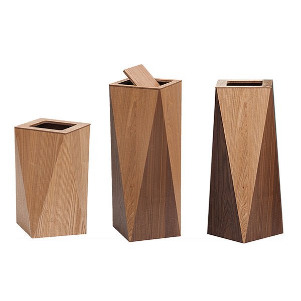 Diamantformet Træaffaldsspand med Låg i Minimalistisk Design