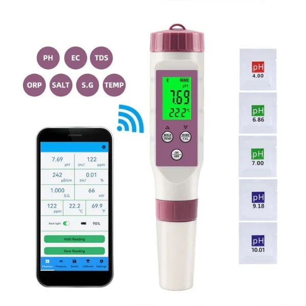 Digital 7-i-1 Vandkvalitetstester med App, pH, TDS, Salinitet og Temperatur