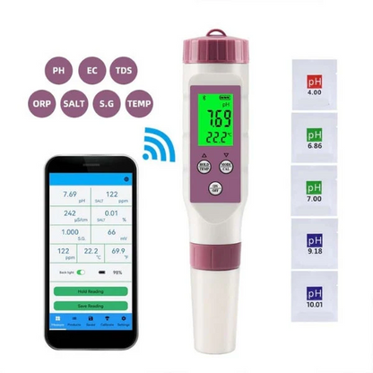 Digital 7-i-1 Vandkvalitetstester med App, pH, TDS, Salinitet og Temperatur