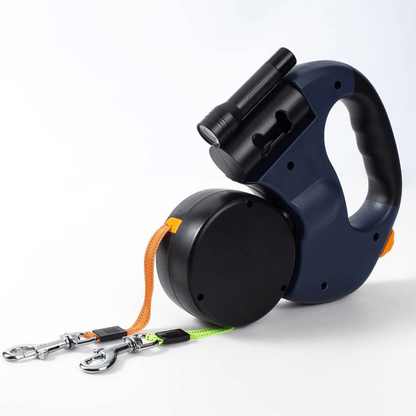 DoubleDog Dobbelt Flexline til To Hunde med Anti-Sammenfiltring og Lys