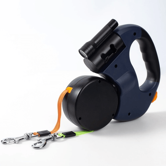 DoubleDog Dobbelt Flexline til To Hunde med Anti-Sammenfiltring og Lys
