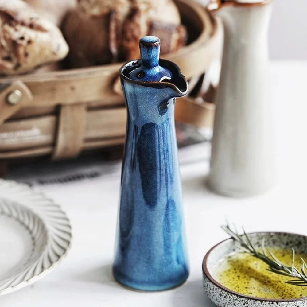 EcoPour olieflaske i glas med drypfri tud, oliedispenser og elegant køkkendesign