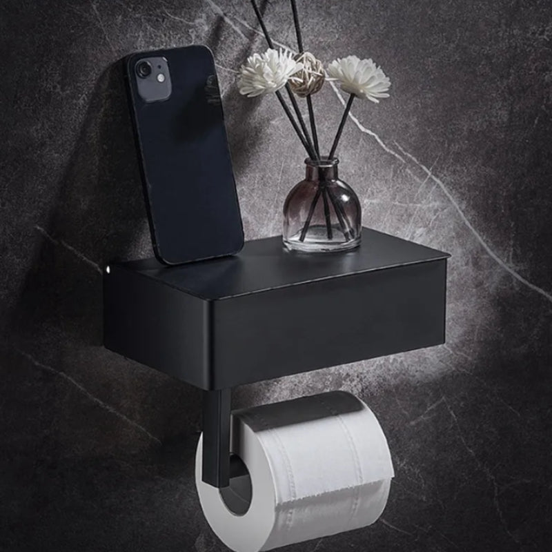 ElegantEssentials Væghængt Toiletpapirholder med Hylde og Skuffe