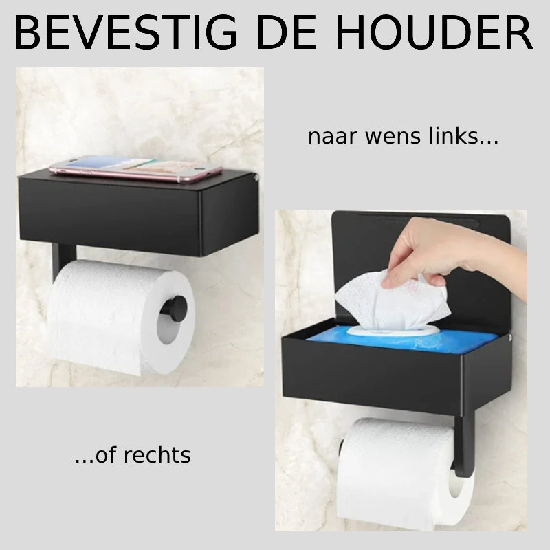 ElegantEssentials Væghængt Toiletpapirholder med Hylde og Skuffe