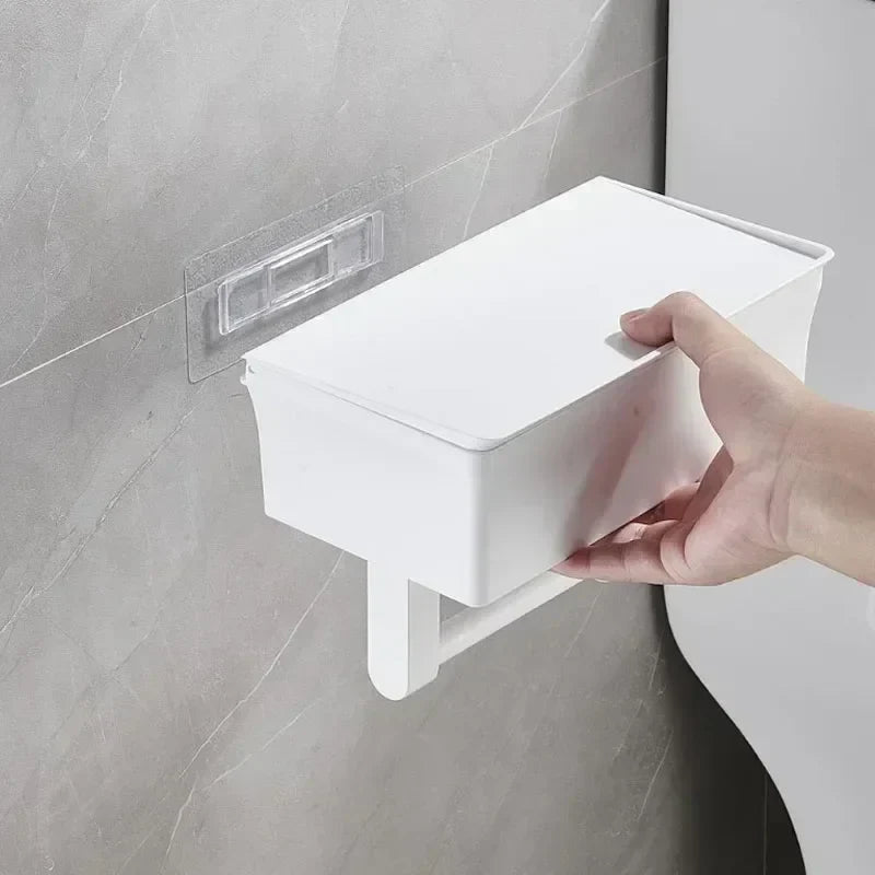 ElegantEssentials Væghængt Toiletpapirholder med Hylde og Skuffe
