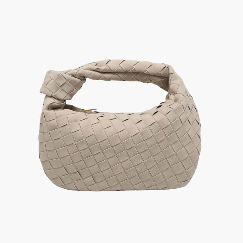 Elsa Mini Ruskindstaske med Vævet Knudedesign og Guldfarvede Detaljer