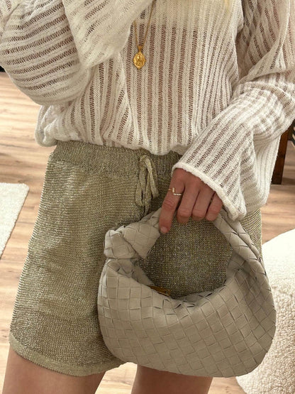 Elsa Mini Ruskindstaske med Vævet Knudedesign og Guldfarvede Detaljer
