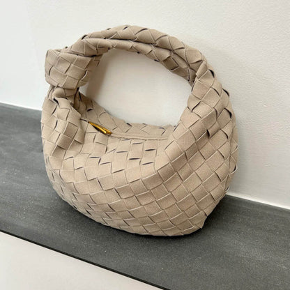 Elsa Mini Ruskindstaske med Vævet Knudedesign og Guldfarvede Detaljer