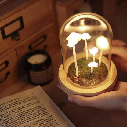 DIY Svampelampe i Glas med LED-Lys og Træbund