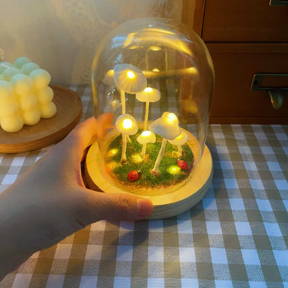 DIY Svampelampe i Glas med LED-Lys og Træbund