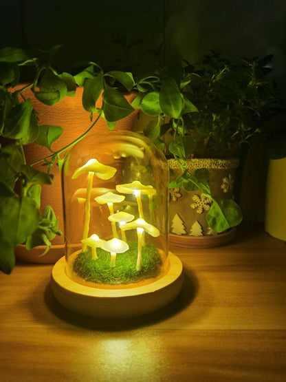 DIY Svampelampe i Glas med LED-Lys og Træbund