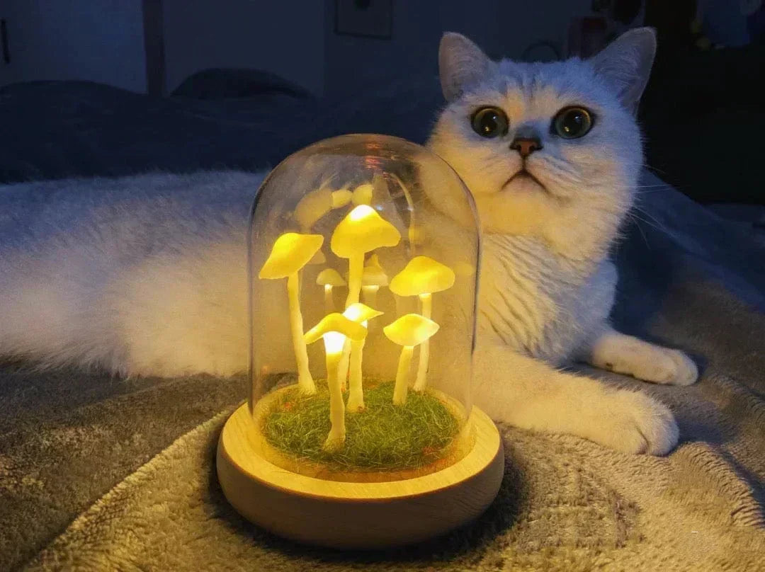DIY Svampelampe i Glas med LED-Lys og Træbund
