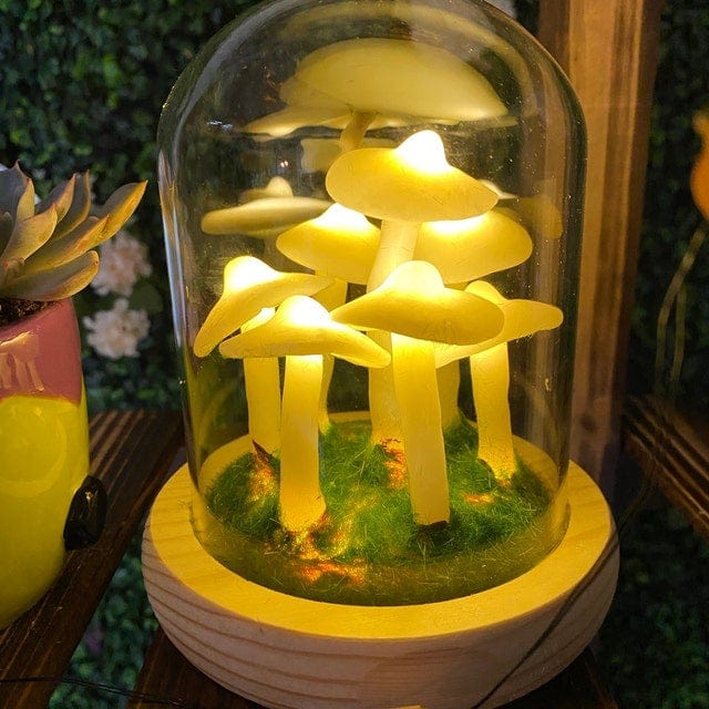 DIY Svampelampe i Glas med LED-Lys og Træbund