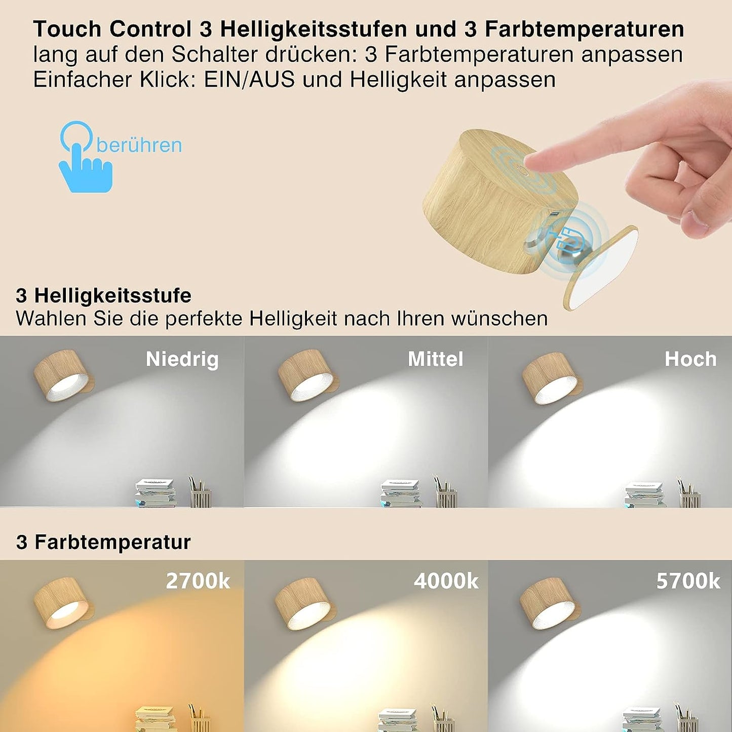 Eternity Glow trådløs LED-væglampe med fjernbetjening og justerbar belysning
