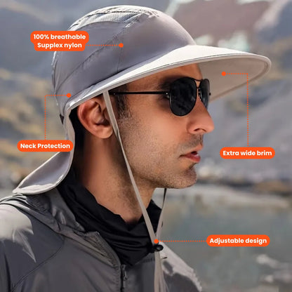 UV-solhat med nakkeflap og bred skygge – Effektiv beskyttelse mod solen