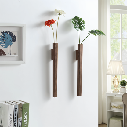 FreshFloret Vægmonteret Trævase i Valnød og Bøgetræ til Blomster