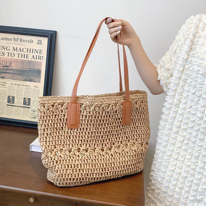 Genevieve Stråtaske med Ægte Læderremme – Rummelig Sommer Shopper
