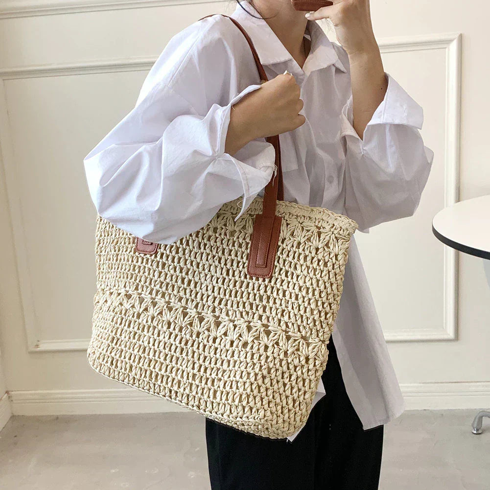 Genevieve Stråtaske med Ægte Læderremme – Rummelig Sommer Shopper