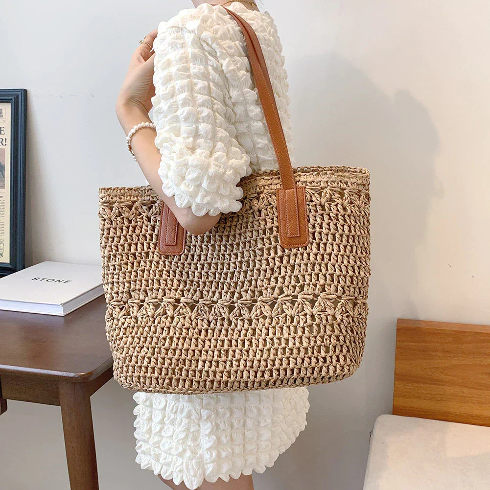 Genevieve Stråtaske med Ægte Læderremme – Rummelig Sommer Shopper