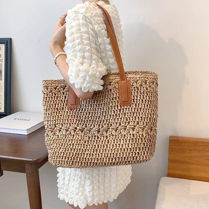 Genevieve Stråtaske med Ægte Læderremme – Rummelig Sommer Shopper