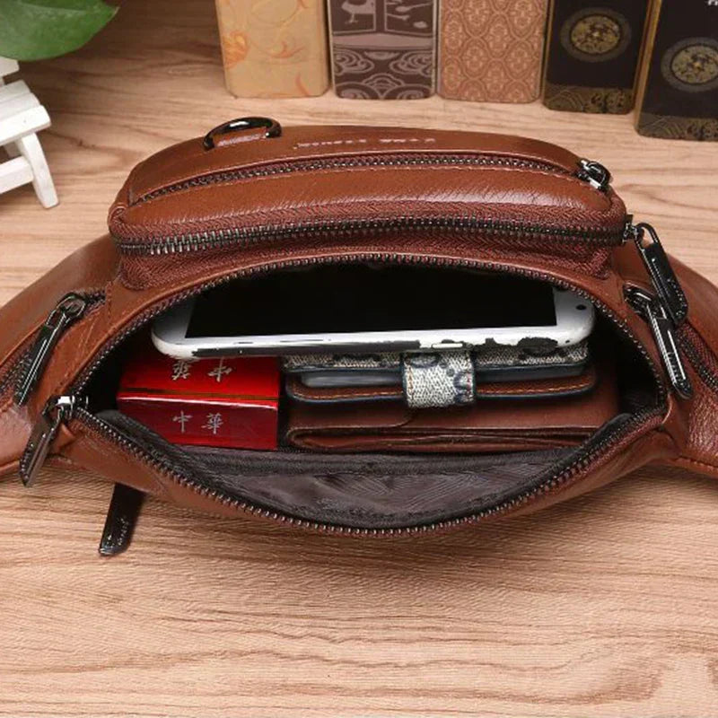 Ægte Koskind Læder Bæltetaske til Herre med Stor Kapacitet – Crossbody Rejsetaske