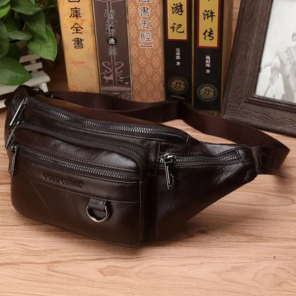 Ægte Koskind Læder Bæltetaske til Herre med Stor Kapacitet – Crossbody Rejsetaske