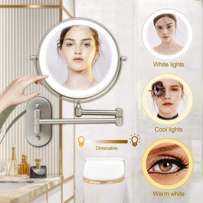 GlamGlow LED Makeup Spejl med Forstørrelse, Touchlys og 360° Rotation