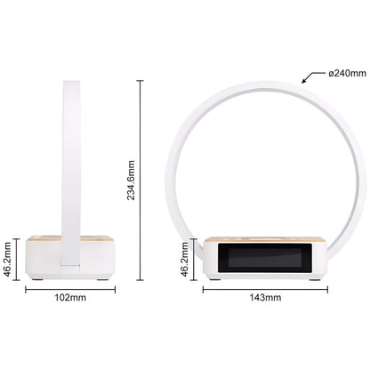 GlowMax 3-i-1 LED Bordlampe med Trådløs Oplader, Vækkeur og Touchbetjening