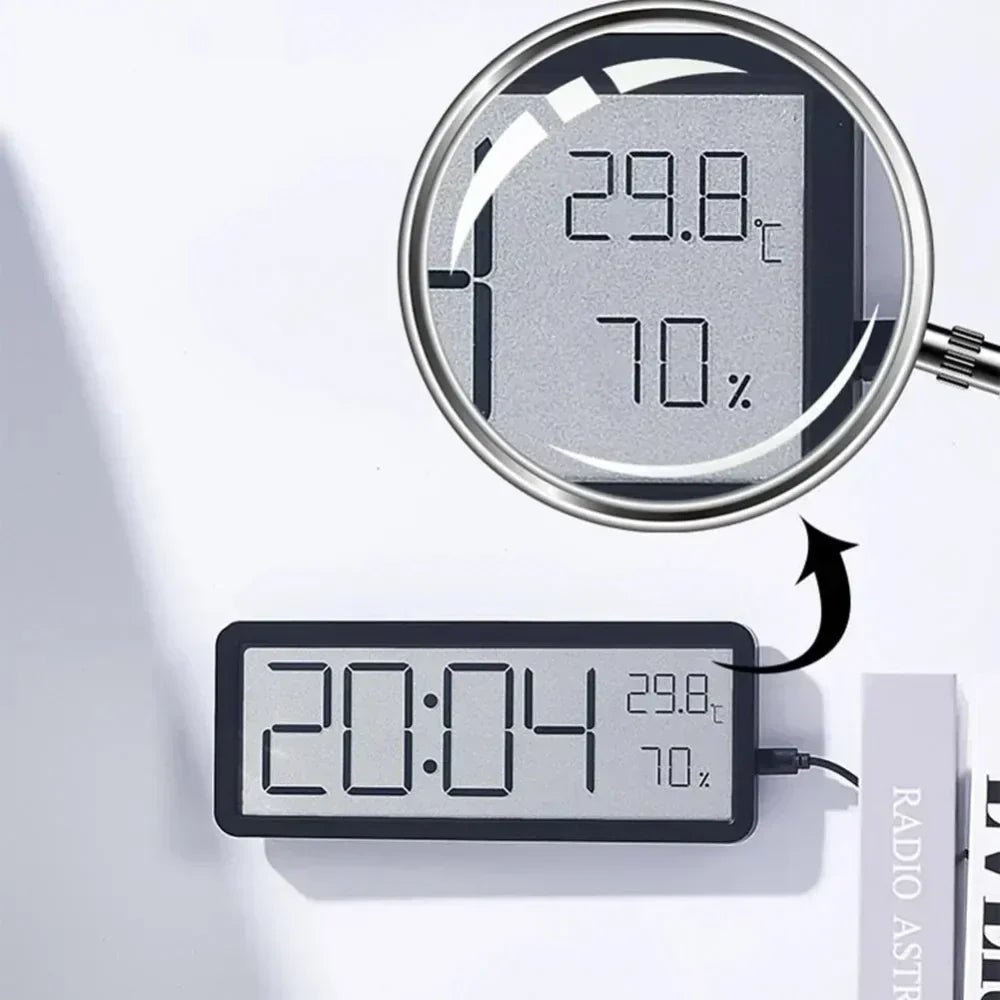 GlowTime Digital LED Vægur med Temperatur- og Luftfugtighedsvisning