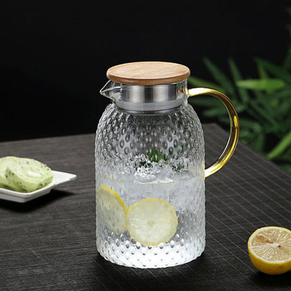 Varmebestandig Glas Kande med Bambuslåg til Varme og Kolde Drikke