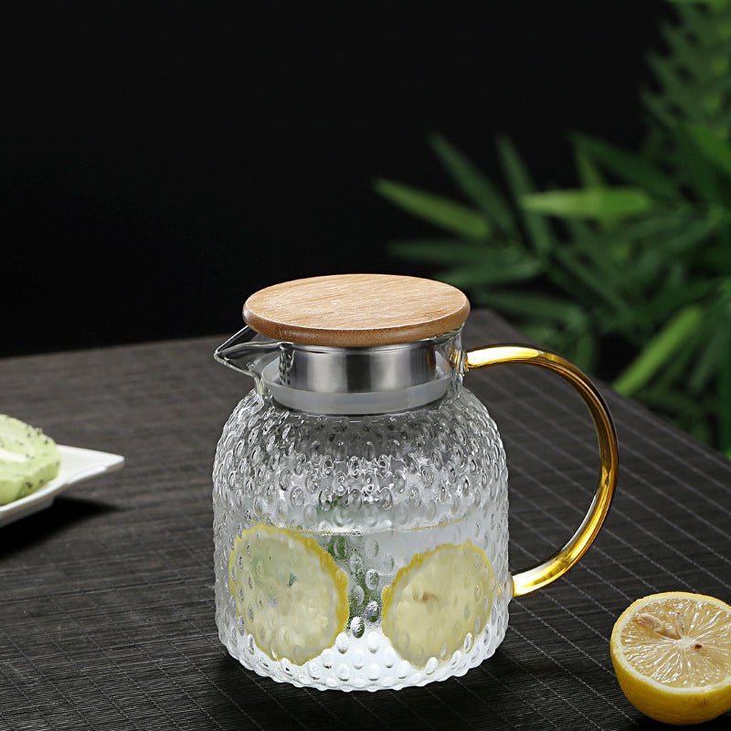 Varmebestandig Glas Kande med Bambuslåg til Varme og Kolde Drikke