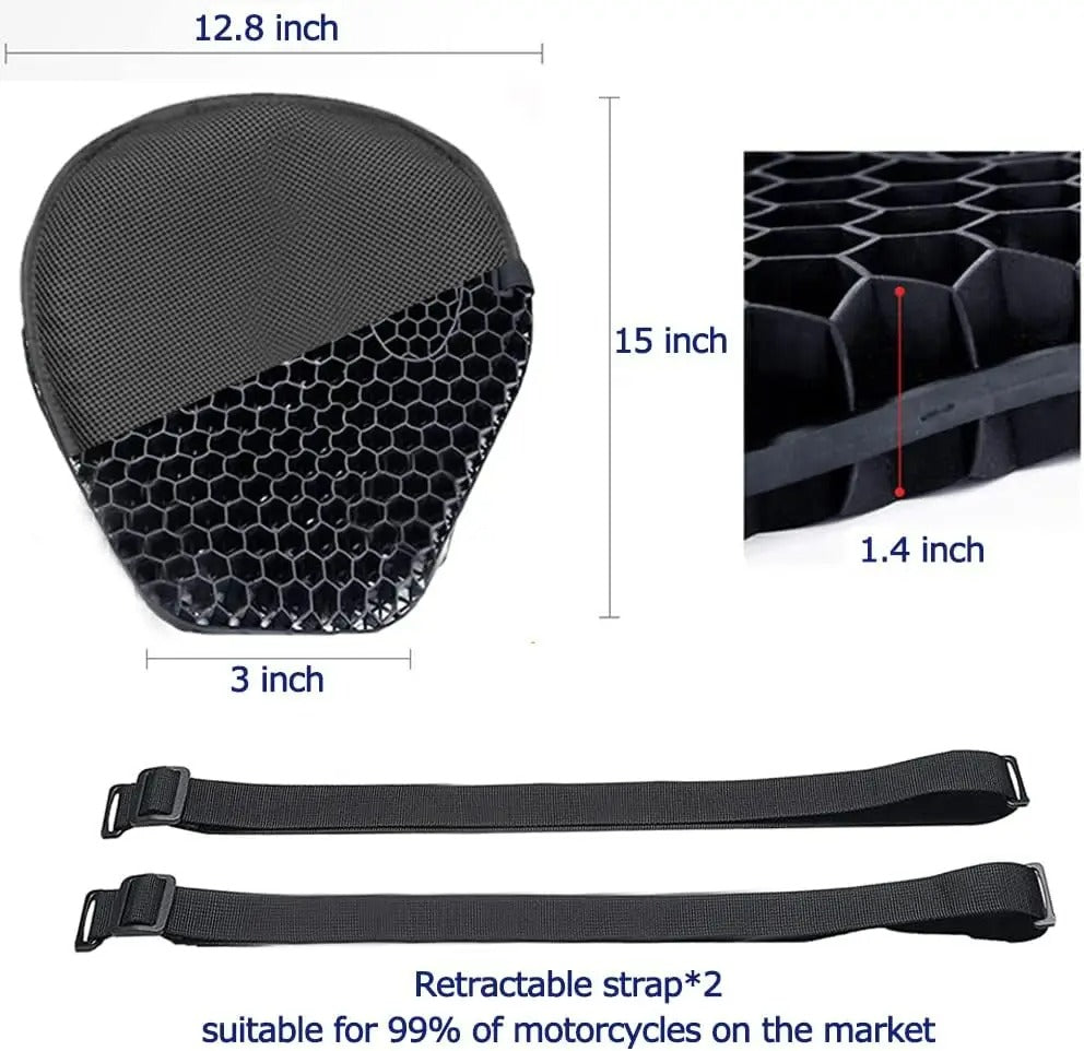HoneyRide Motorcykelsædepude med 3D Honeycomb Støddæmpning