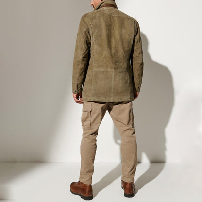 Joachim Vintage Herrejakke i Ruskind med Læderdetaljer og Slim Fit