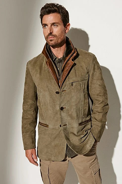 Joachim Vintage Herrejakke i Ruskind med Læderdetaljer og Slim Fit