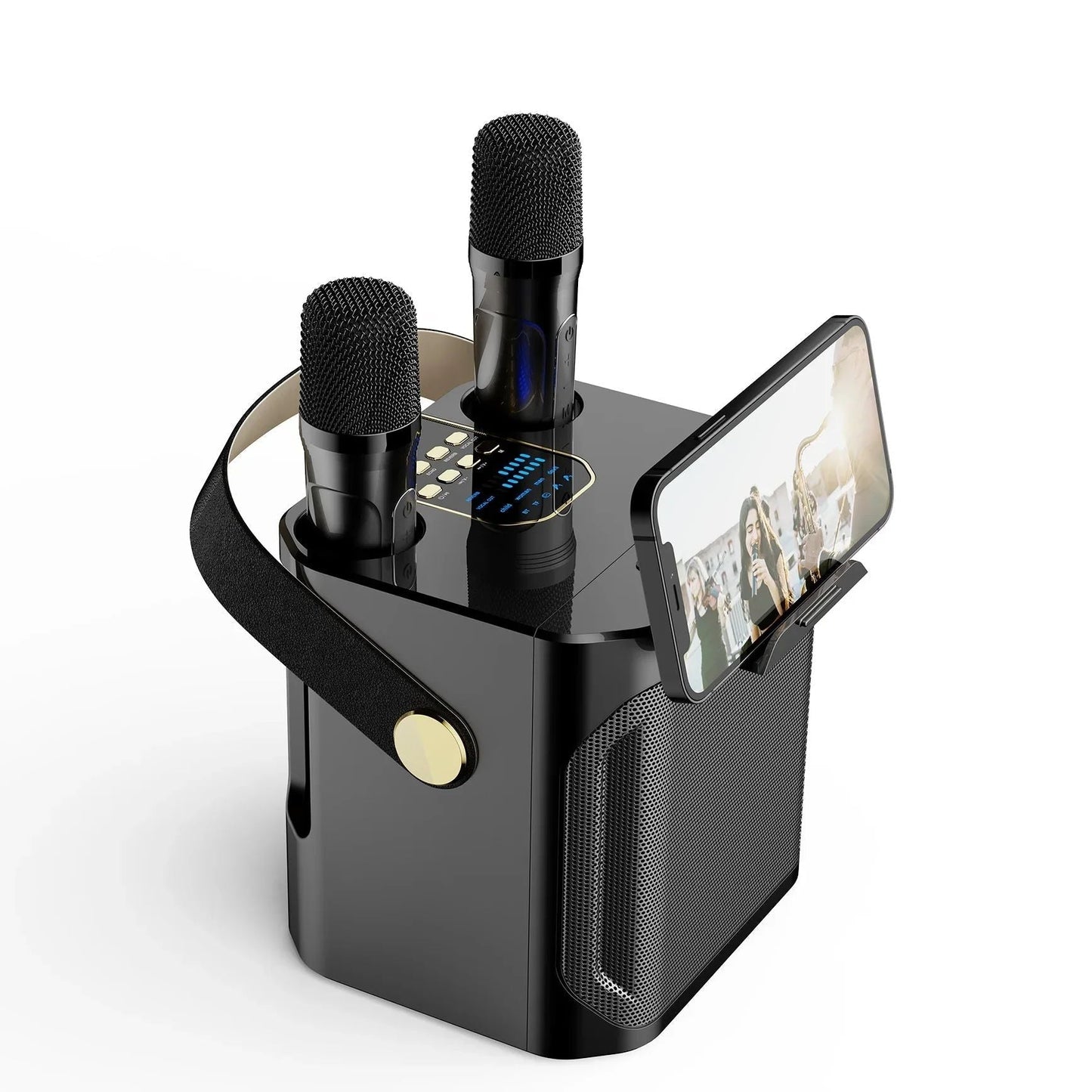 Karaoke Bluetooth Højttaler med 360° Lyd og To Mikrofoner