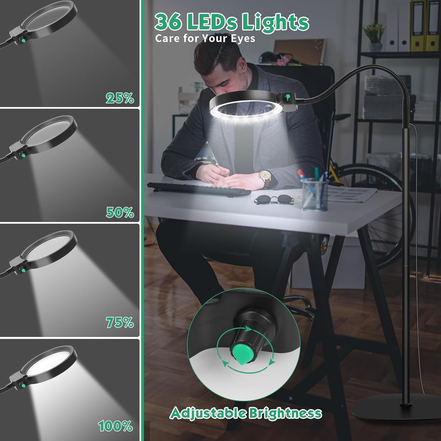 LED Forstørrelsesglas med Justerbar Stander til Læsning, Håndarbejde og Præcisionsarbejde