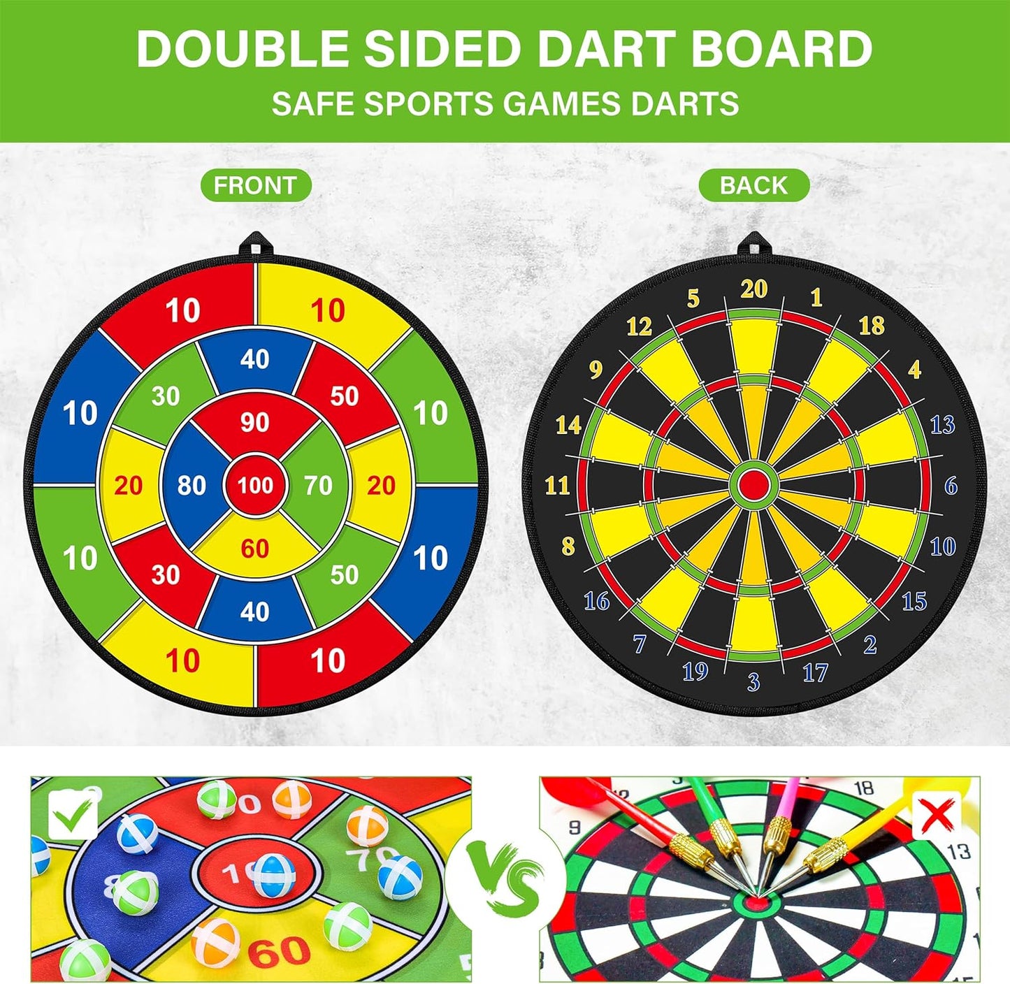 Stor Dobbeltsidet Dartskive til Børn med Bolde og Dartpile