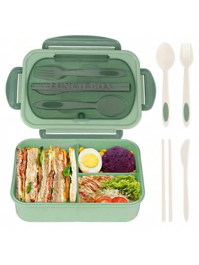 Lækagesikker Bento Madkasse 1200 ml til Voksne med Bestik og 3 Rum