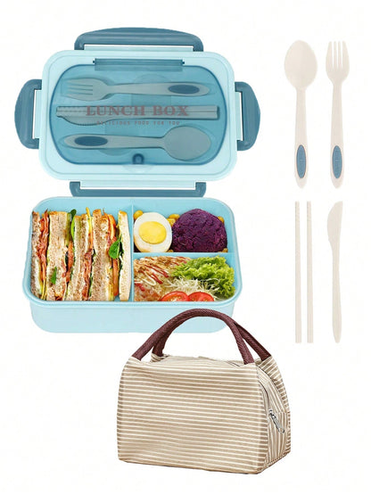 Lækagesikker Bento Madkasse 1200 ml til Voksne med Bestik og 3 Rum