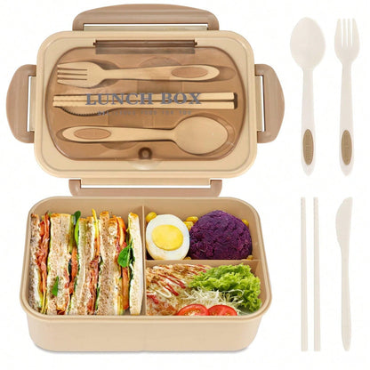 Lækagesikker Bento Madkasse 1200 ml til Voksne med Bestik og 3 Rum