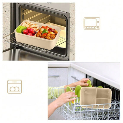 Lækagesikker Bento Madkasse 1200 ml til Voksne med Bestik og 3 Rum