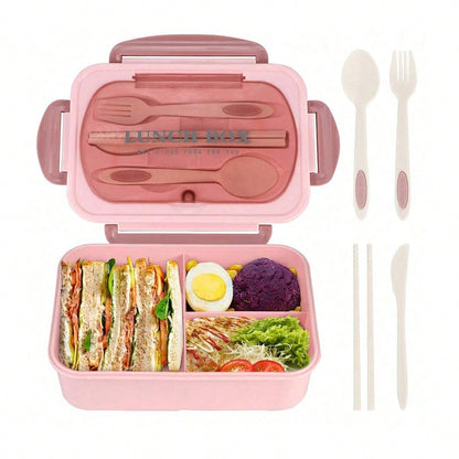Lækagesikker Bento Madkasse 1200 ml til Voksne med Bestik og 3 Rum